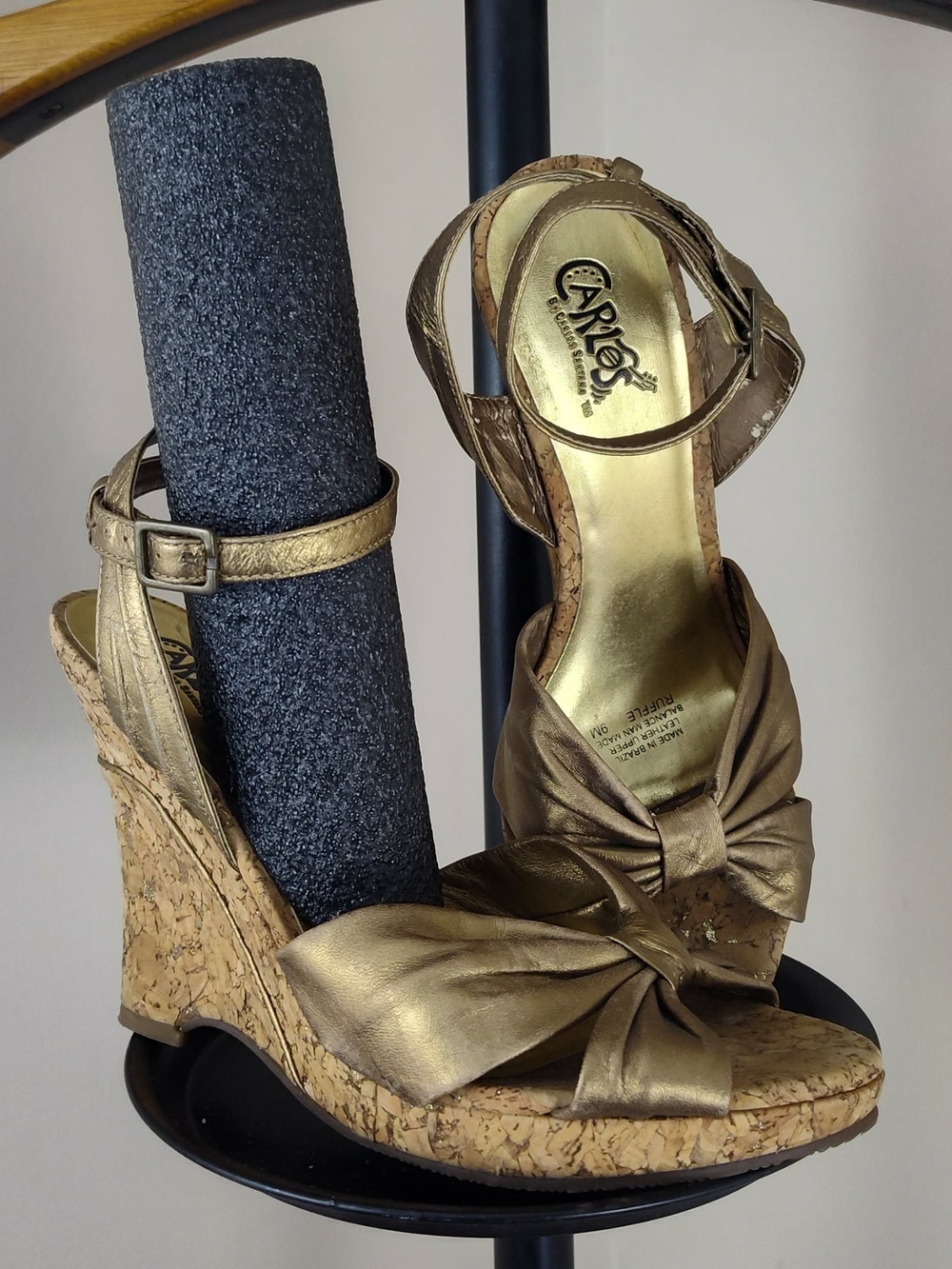 Carlos by Carlos Santana Metallic Gold Bow Cork Wedge Sandals